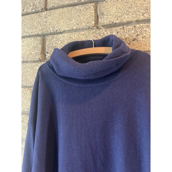 Eileen Fisher Venus Navy Blue Organic Cotton & Recycled Cashmere Turtleneck Knit - Picture 9 of 11